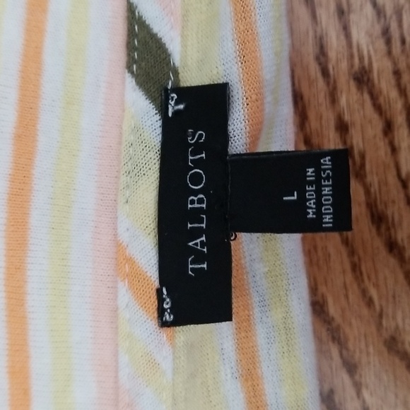 (L) Talbots Striped Colorful V Neck Linen Classic Contemporary Casual Comfort - Picture 3 of 10